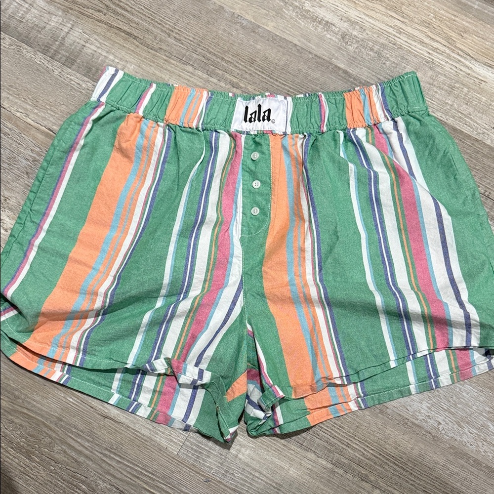 Women's Striped Green and Orange Shorts